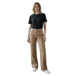 Princess Polly High Waist Faux Leather Pants Camel Tan Size 4 (AU 8 /‎ EU 36)